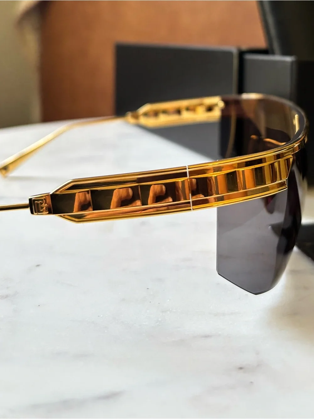 NIB Balmain Major BPS-147 Gold Titanium Shield Sunglasses Akoni